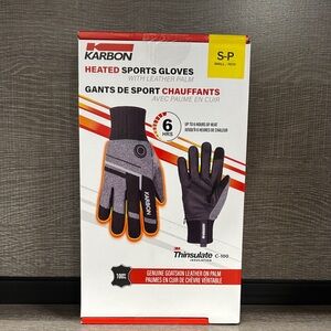 Karbon Heated Sports Gloves w/3M Thinsulate & Goatskin Palm(Black/Gray) - Size S